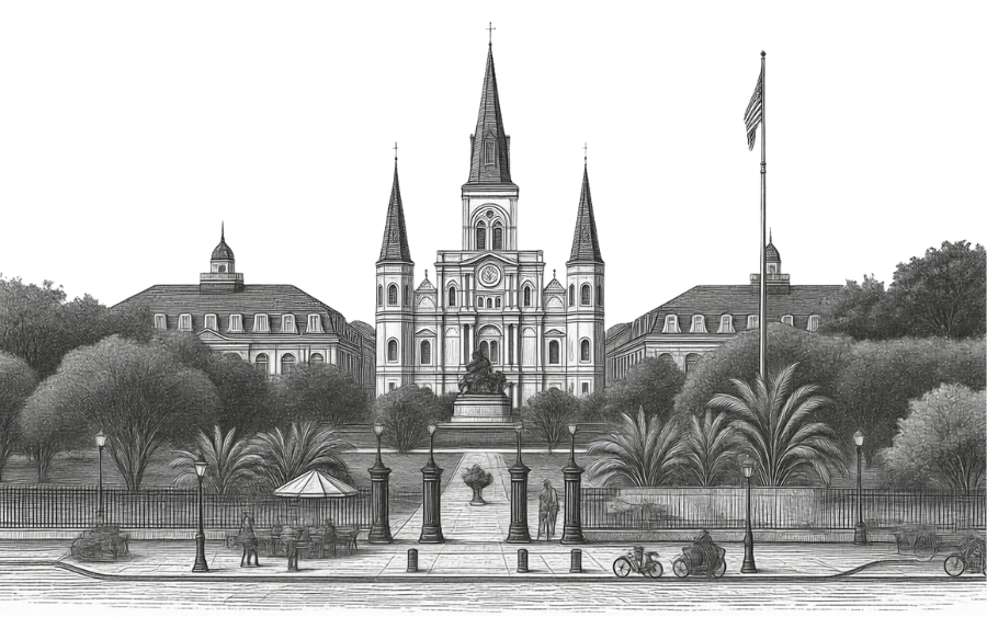 Etching of Jackson square New Orleans
